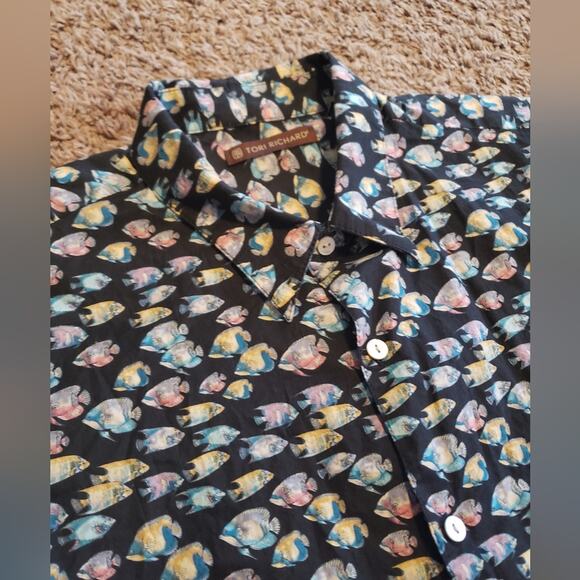 Tori Richard 100% cotton lawn fish short sleeve button up shirt colorful XL - Picture 1 of 6